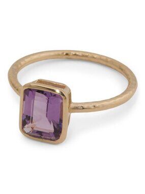 YUGSHA Made In India 14kt Gold Plated Brazilian Amethyst Bezel Ring
